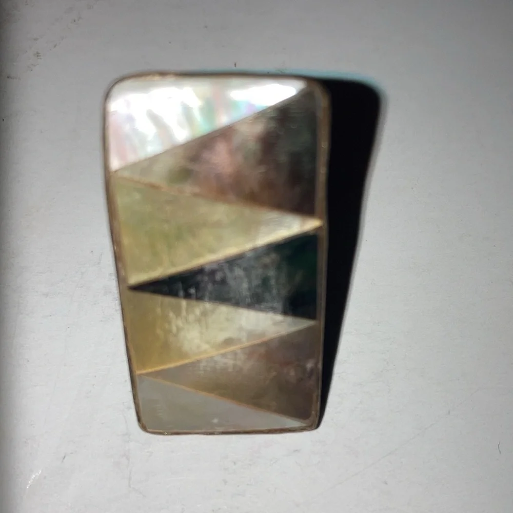 Sterling Backgammon Ring  2” Long Abalone and Sterling Ring